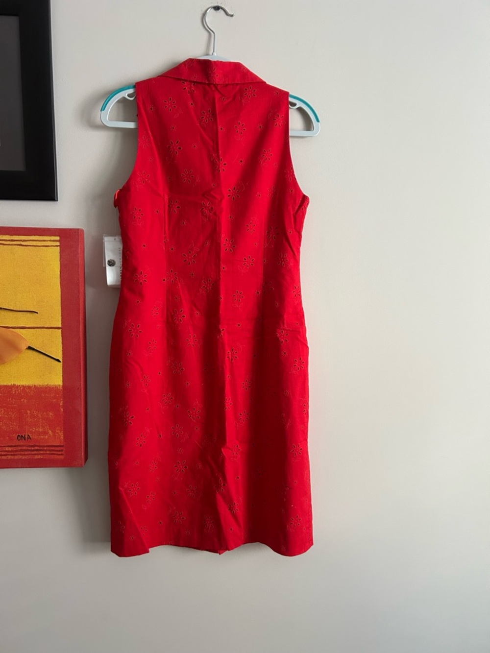 Sleeveless Red Eyelet Button-Front Midi Dress with Collar - Picture 2 of 4